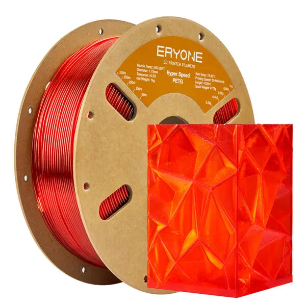 Eryone High Speed PETG Transparent Red 1kg filament spool