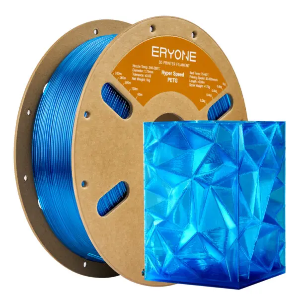 Eryone High Speed PETG Transparent Blue 1kg filament spool