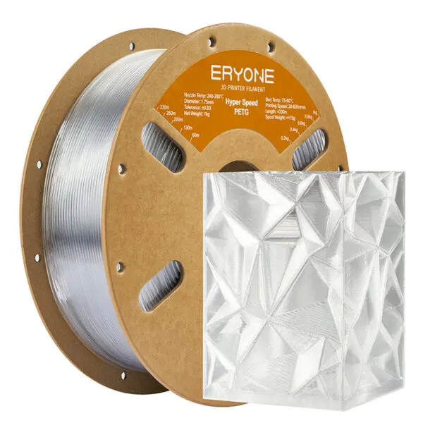 Eryone High Speed PETG Transparent 1kg filament spool