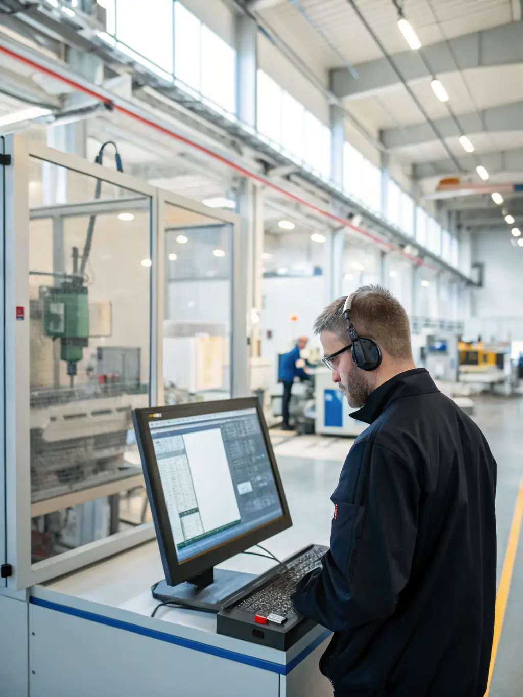 A 3D model being reviewed by an Xtrude 3D technician on a computer screen, ensuring printability and quality.